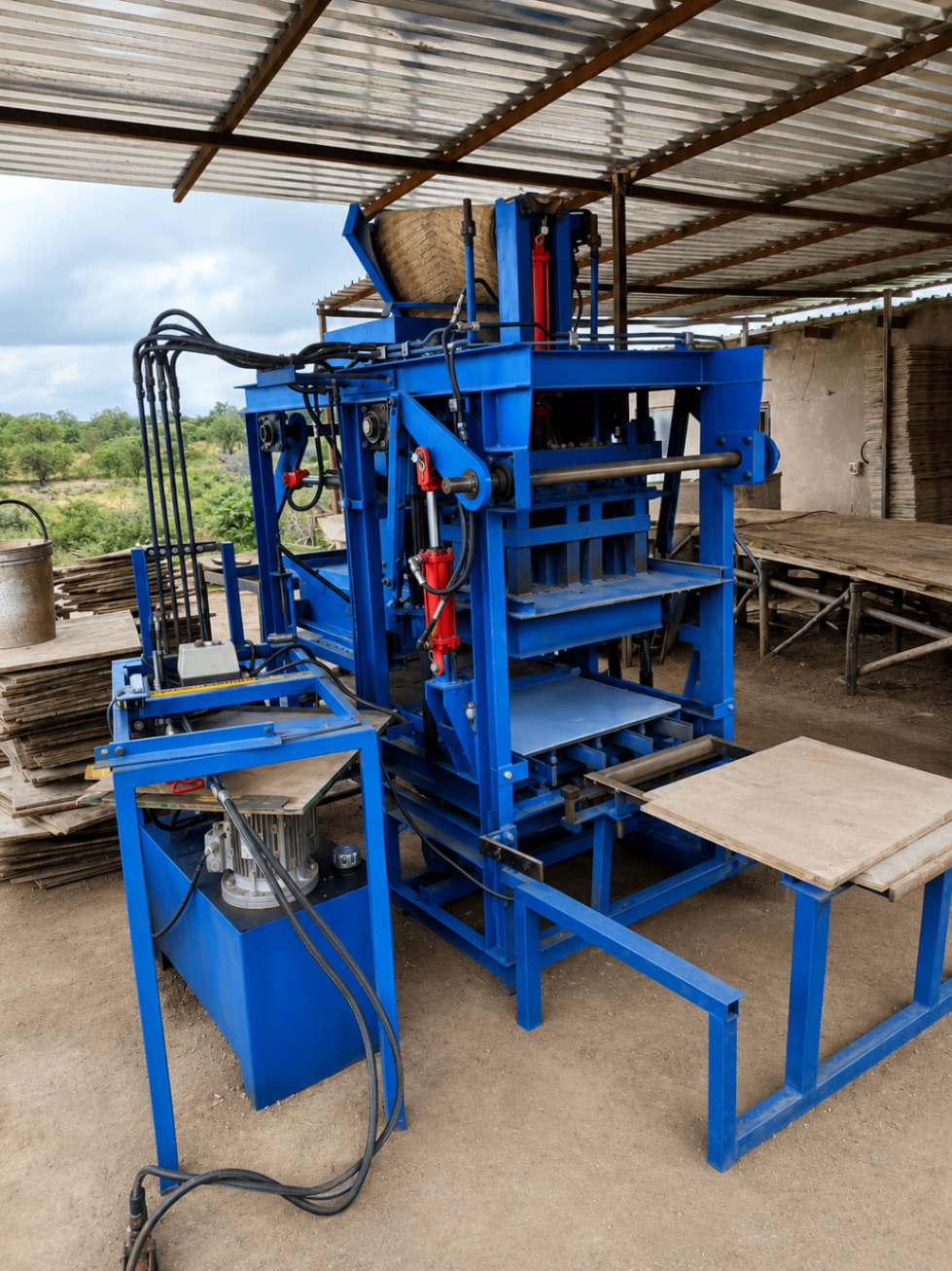 Front view of Vhangona hydraulic brick making machine installed at a customer site